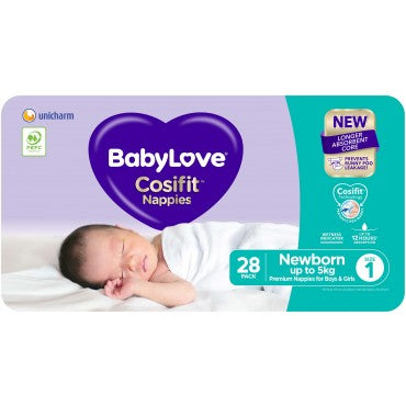 BABYLOVE CONV NAPPIES NEWBORN 28PK