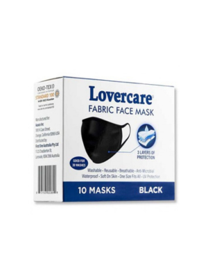 LOVERCARE FABRIC FACE MASK BLACK 10PC